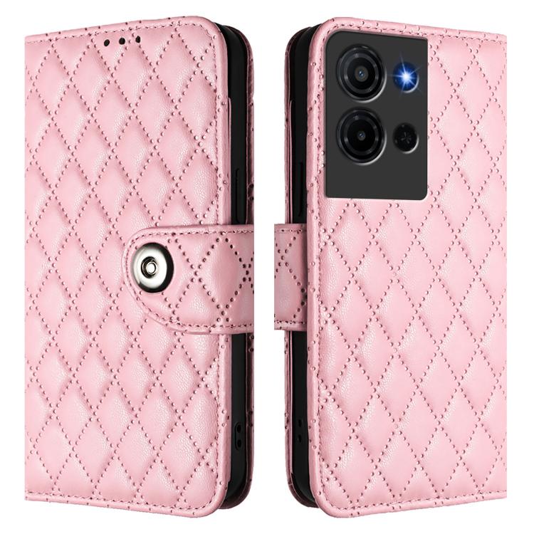 For TCL K32 5G / K33 Rhombic Texture Flip Leather Phone Case with Lanyard