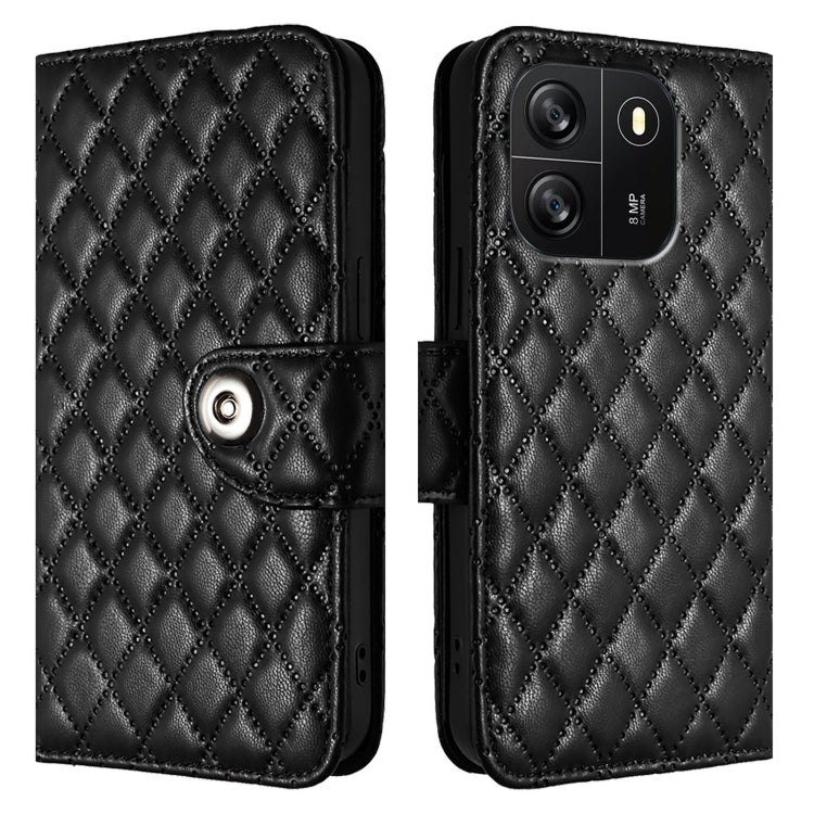 For Blackview Wave 6C Rhombic Texture Flip Leather Phone Case with Lanyard