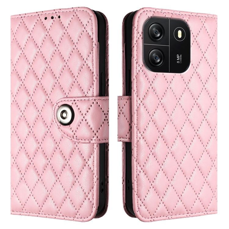 For Blackview Wave 6C Rhombic Texture Flip Leather Phone Case with Lanyard