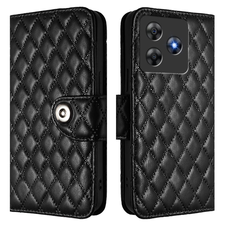 For Blackview Wave 8C Rhombic Texture Flip Leather Phone Case with Lanyard