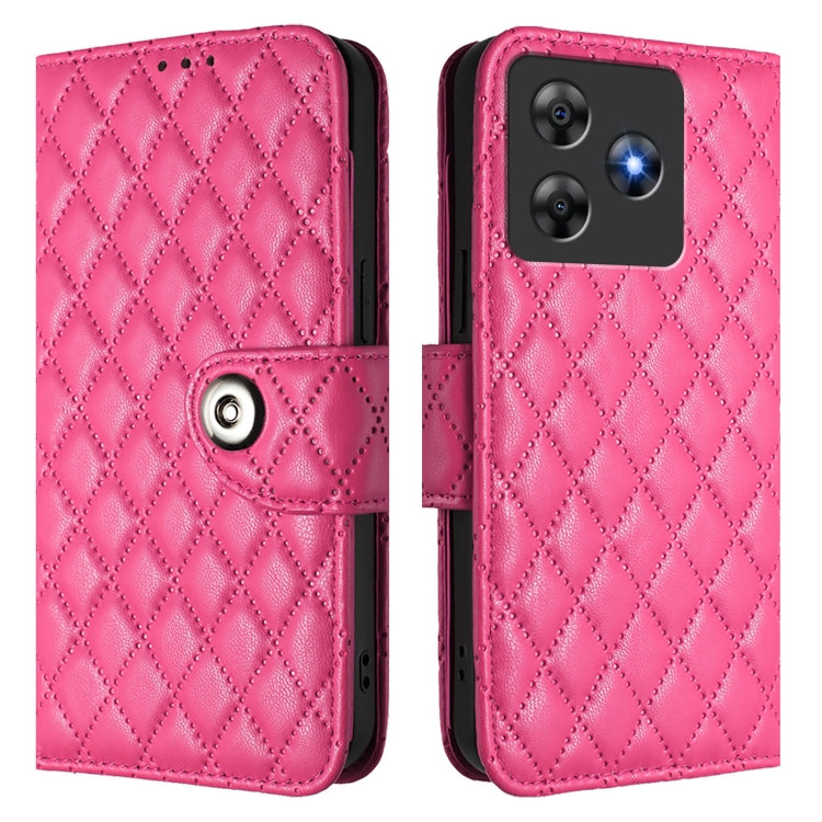 For Blackview Wave 8C Rhombic Texture Flip Leather Phone Case with Lanyard