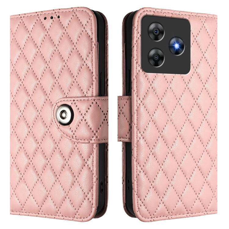 For Blackview Wave 8C Rhombic Texture Flip Leather Phone Case with Lanyard