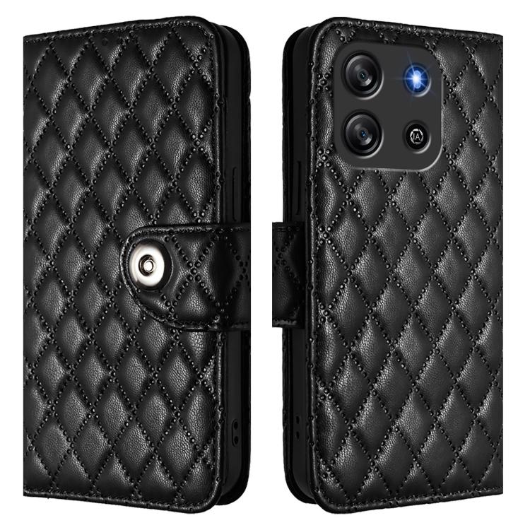 For Blackview Oscal Flat 1C Rhombic Texture Flip Leather Phone Case with Lanyard