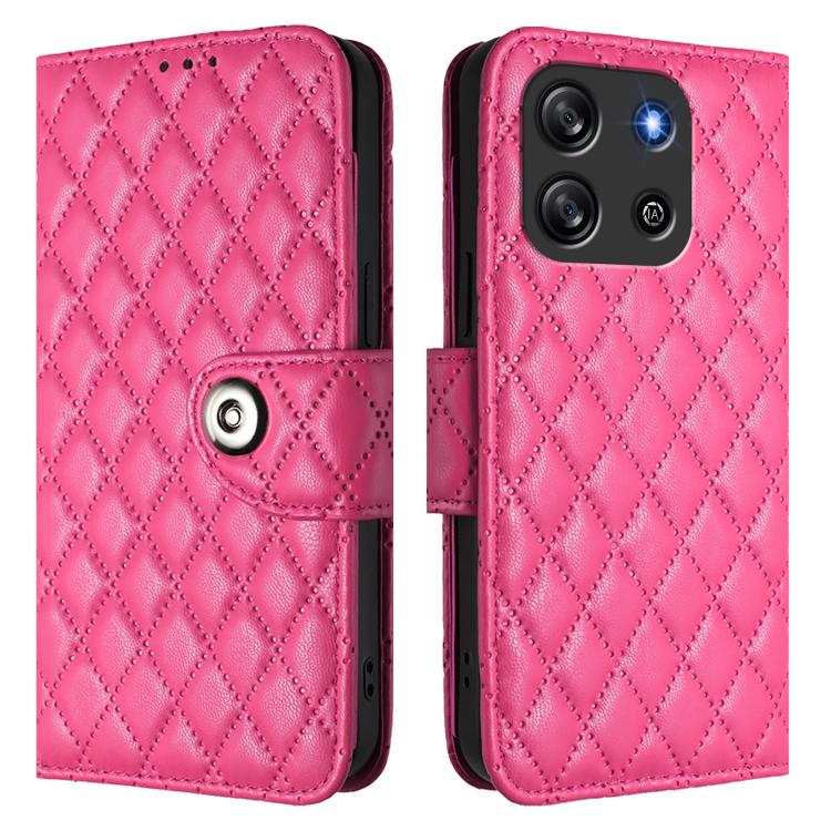 For Blackview Oscal Flat 1C Rhombic Texture Flip Leather Phone Case with Lanyard