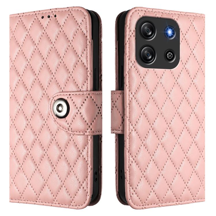For Blackview Oscal Flat 1C Rhombic Texture Flip Leather Phone Case with Lanyard