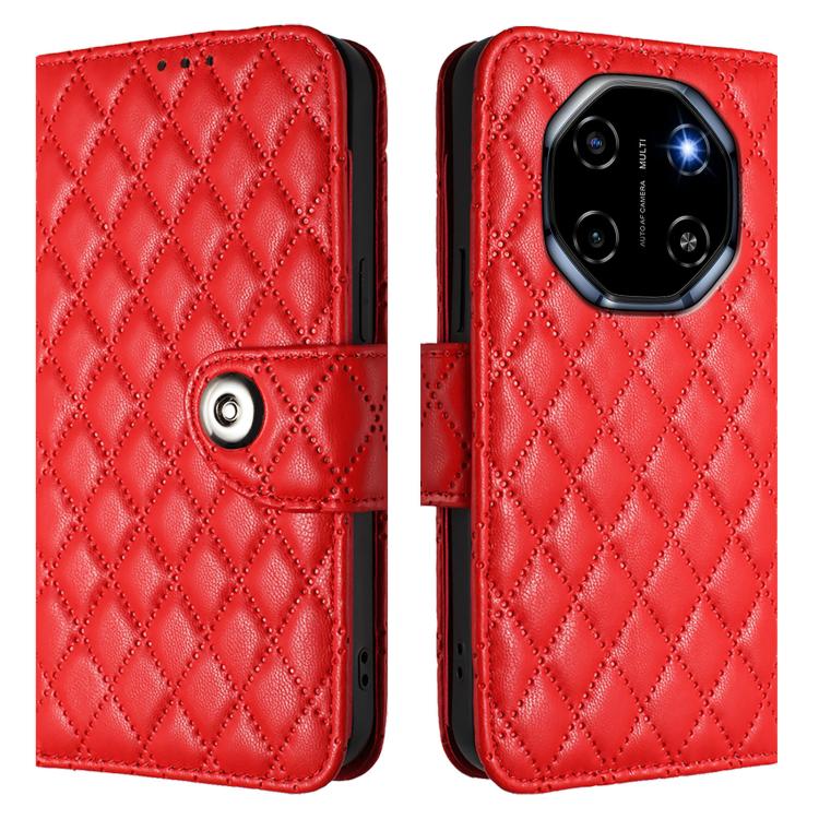 For Blackview Shark 6 Rhombic Texture Flip Leather Phone Case with Lanyard