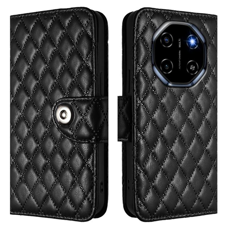 For Blackview Shark 6 Rhombic Texture Flip Leather Phone Case with Lanyard