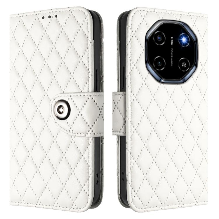For Blackview Shark 6 Rhombic Texture Flip Leather Phone Case with Lanyard