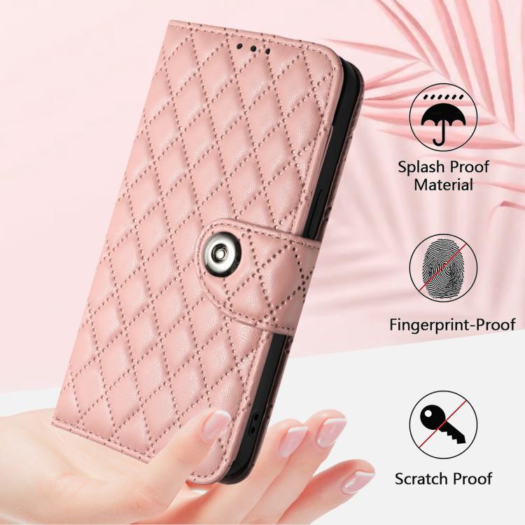 For Blackview Shark 6 Rhombic Texture Flip Leather Phone Case with Lanyard