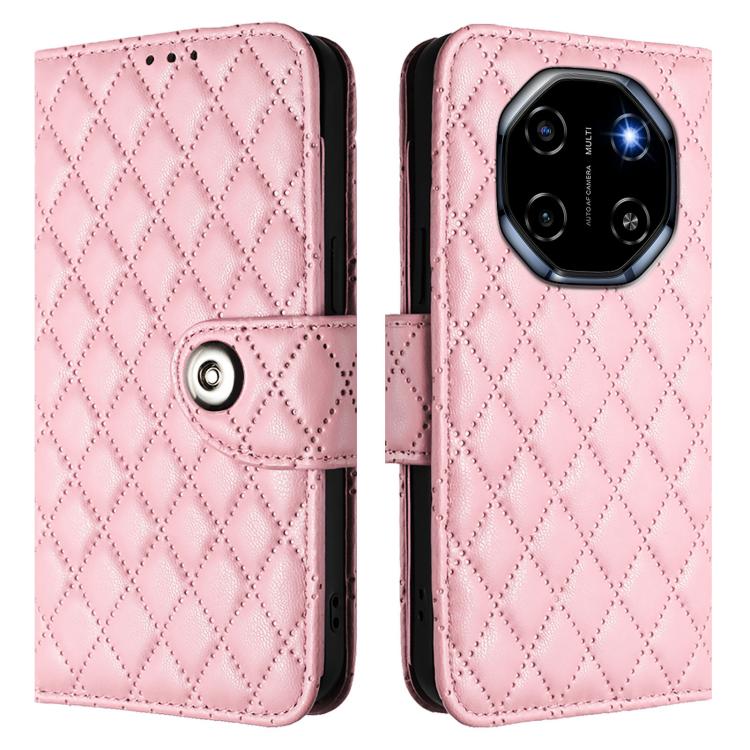 For Blackview Shark 6 Rhombic Texture Flip Leather Phone Case with Lanyard