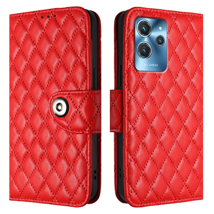 For Oukitel C32 Rhombic Texture Flip Leather Phone Case with Lanyard