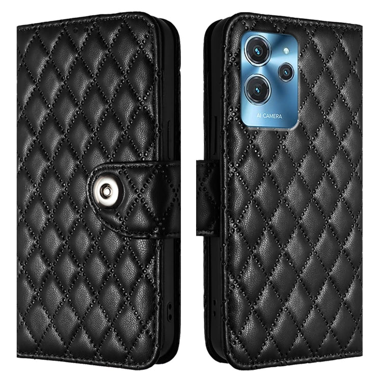 For Oukitel C32 Rhombic Texture Flip Leather Phone Case with Lanyard