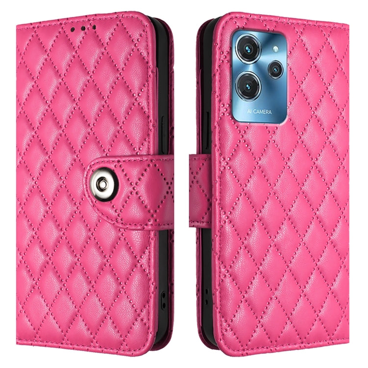 For Oukitel C32 Rhombic Texture Flip Leather Phone Case with Lanyard
