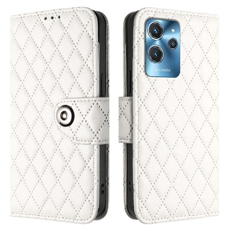 For Oukitel C32 Rhombic Texture Flip Leather Phone Case with Lanyard