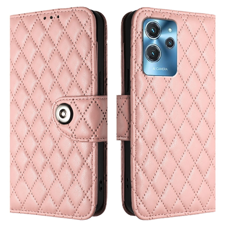 For Oukitel C32 Rhombic Texture Flip Leather Phone Case with Lanyard