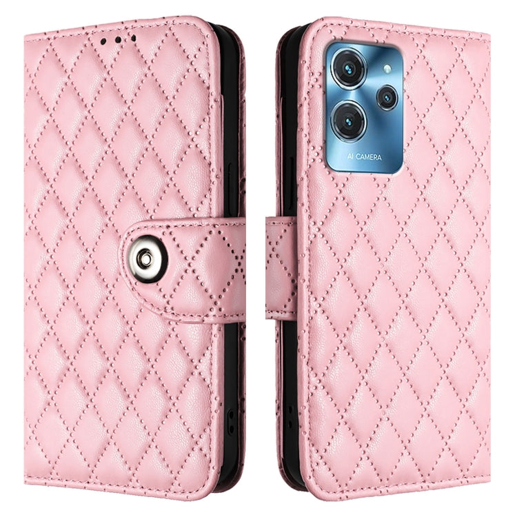 For Oukitel C32 Rhombic Texture Flip Leather Phone Case with Lanyard