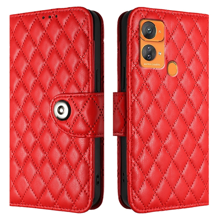 For Oukitel C33 Rhombic Texture Flip Leather Phone Case with Lanyard