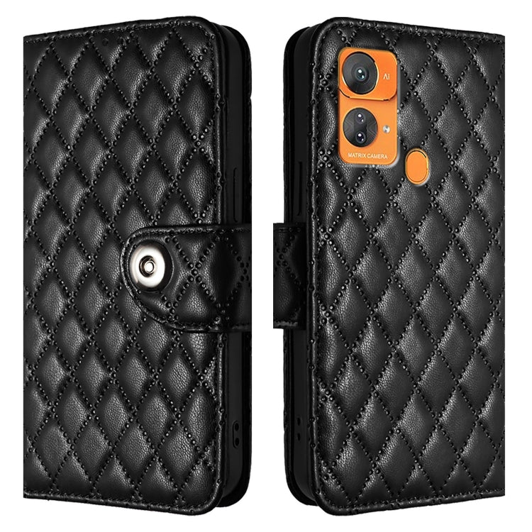 For Oukitel C33 Rhombic Texture Flip Leather Phone Case with Lanyard