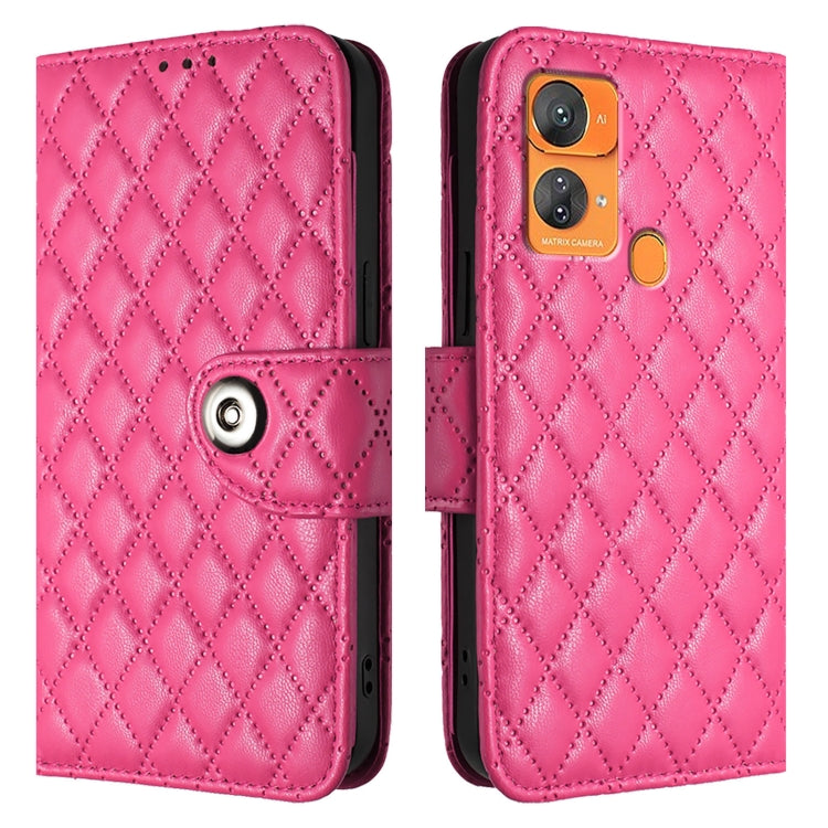 For Oukitel C33 Rhombic Texture Flip Leather Phone Case with Lanyard