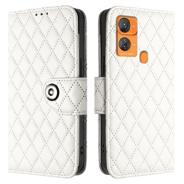 For Oukitel C33 Rhombic Texture Flip Leather Phone Case with Lanyard