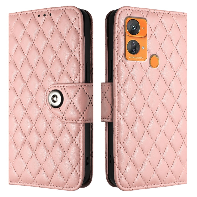 For Oukitel C33 Rhombic Texture Flip Leather Phone Case with Lanyard