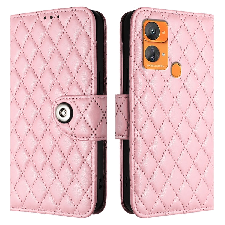 For Oukitel C33 Rhombic Texture Flip Leather Phone Case with Lanyard