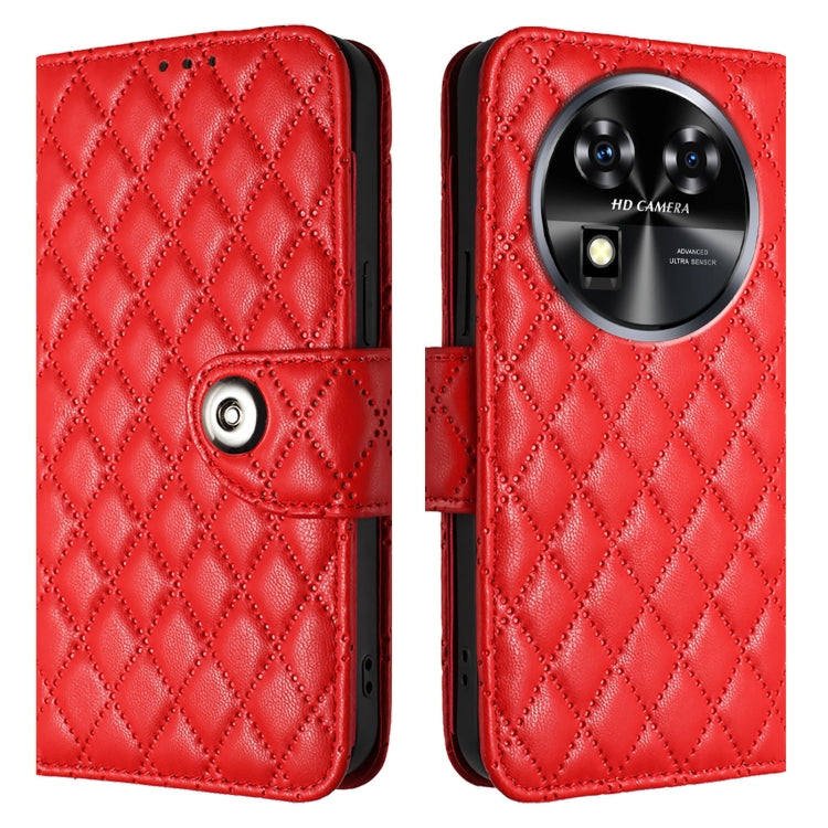 For Oukitel C37 Rhombic Texture Flip Leather Phone Case with Lanyard
