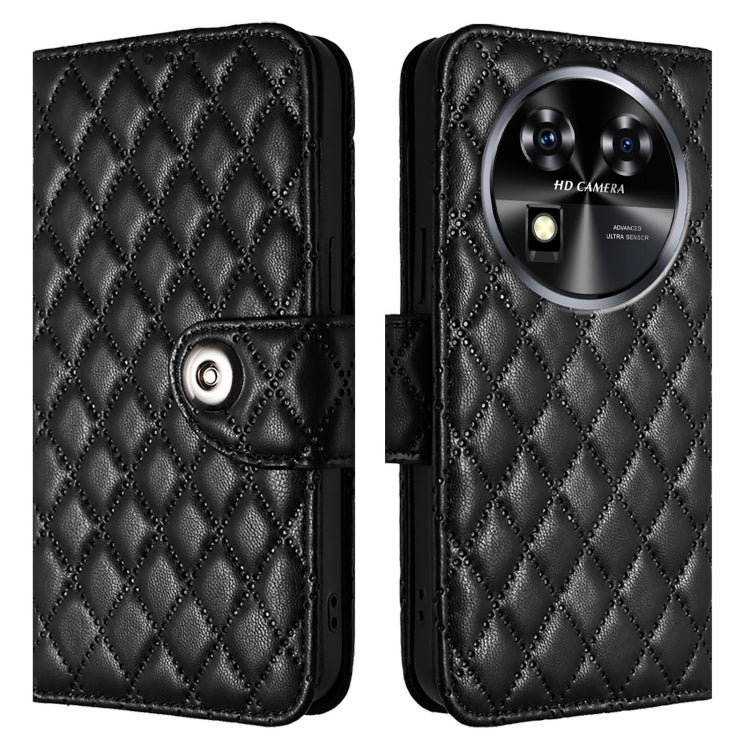 For Oukitel C37 Rhombic Texture Flip Leather Phone Case with Lanyard
