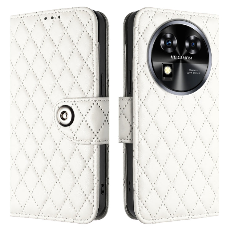 For Oukitel C37 Rhombic Texture Flip Leather Phone Case with Lanyard