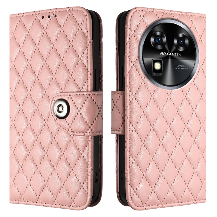 For Oukitel C37 Rhombic Texture Flip Leather Phone Case with Lanyard