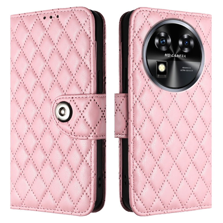 For Oukitel C37 Rhombic Texture Flip Leather Phone Case with Lanyard