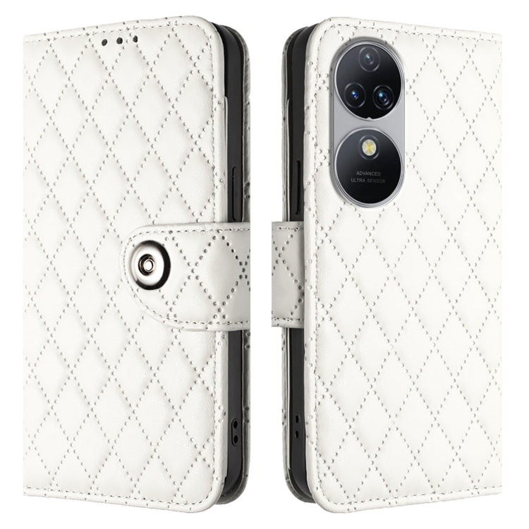 For Oukitel C38 Rhombic Texture Flip Leather Phone Case with Lanyard