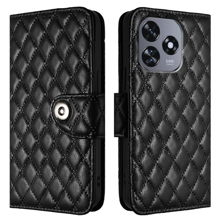 For Oukitel C51 Rhombic Texture Flip Leather Phone Case with Lanyard