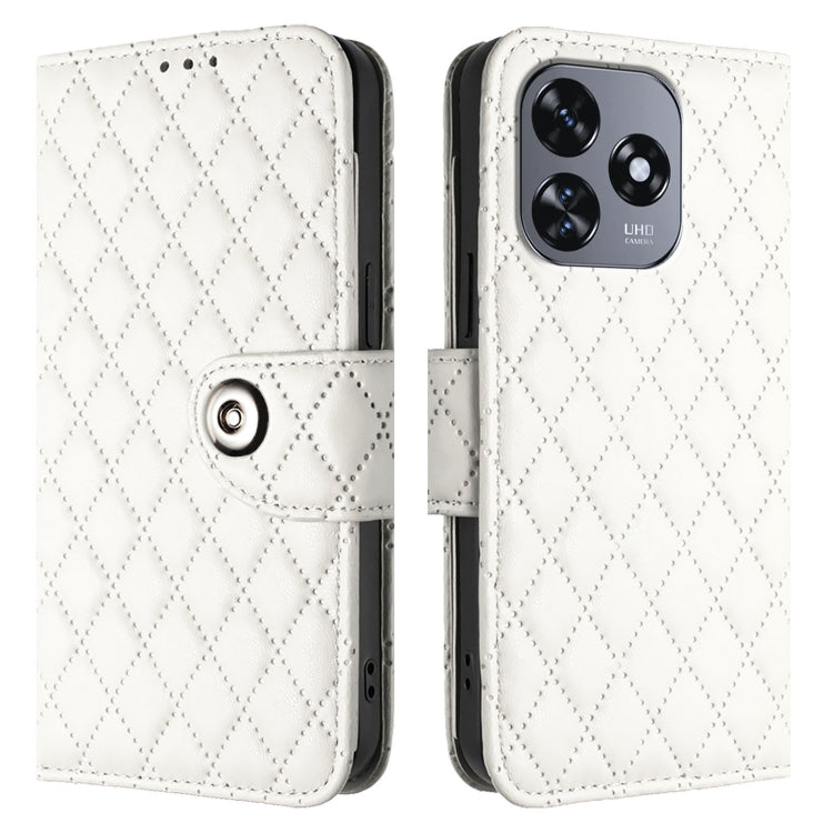 For Oukitel C51 Rhombic Texture Flip Leather Phone Case with Lanyard