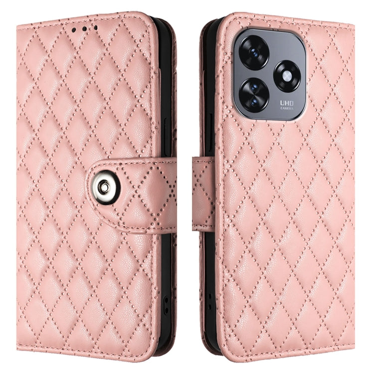 For Oukitel C51 Rhombic Texture Flip Leather Phone Case with Lanyard