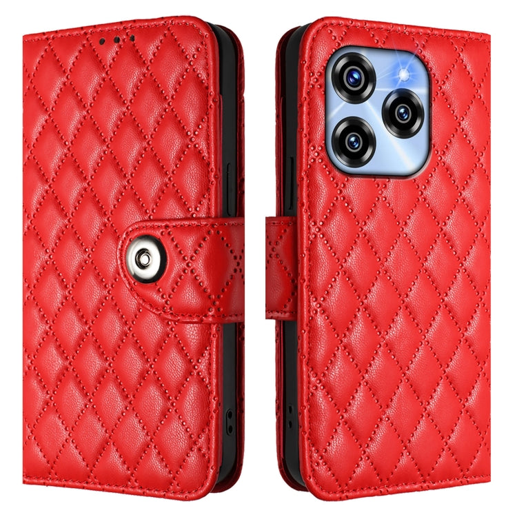 For Oukitel C50 Rhombic Texture Flip Leather Phone Case with Lanyard