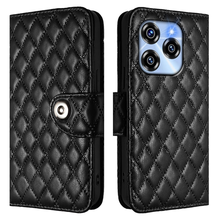 For Oukitel C50 Rhombic Texture Flip Leather Phone Case with Lanyard