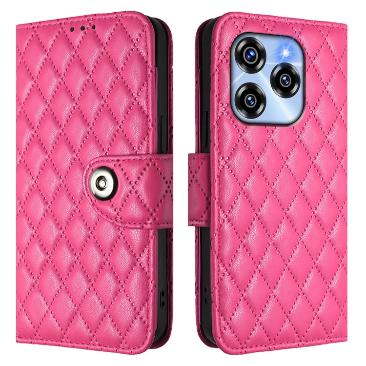 For Oukitel C50 Rhombic Texture Flip Leather Phone Case with Lanyard