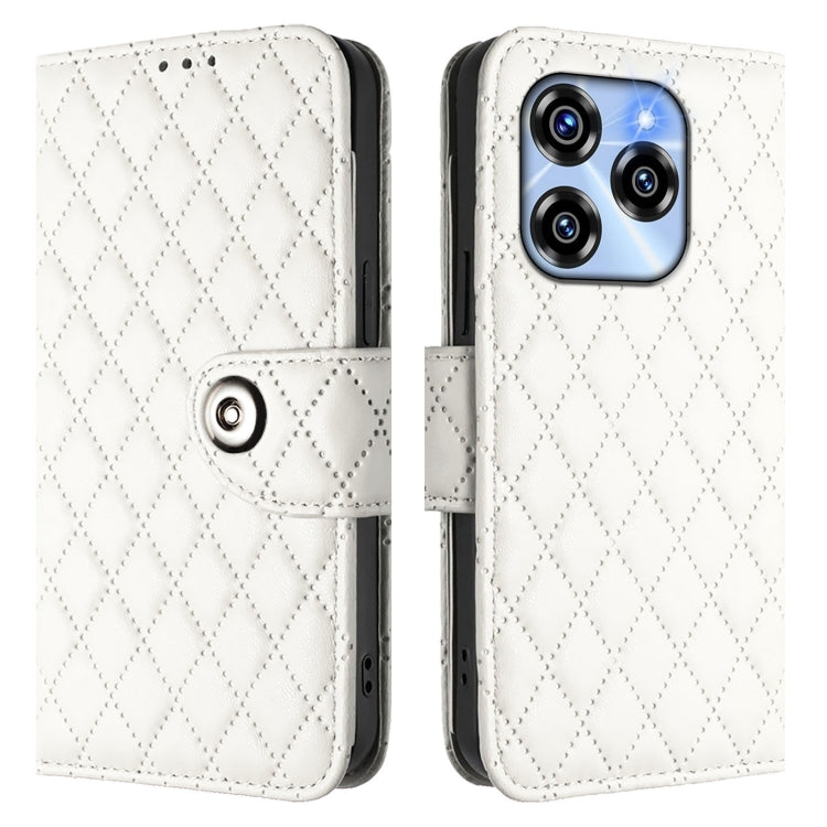 For Oukitel C50 Rhombic Texture Flip Leather Phone Case with Lanyard