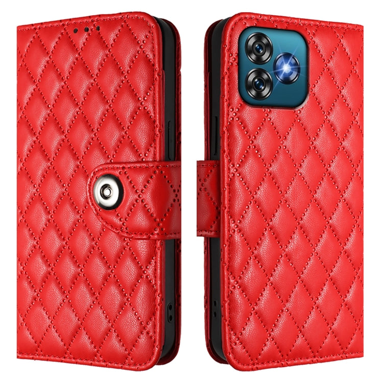 For Oukitel C53 Rhombic Texture Flip Leather Phone Case with Lanyard