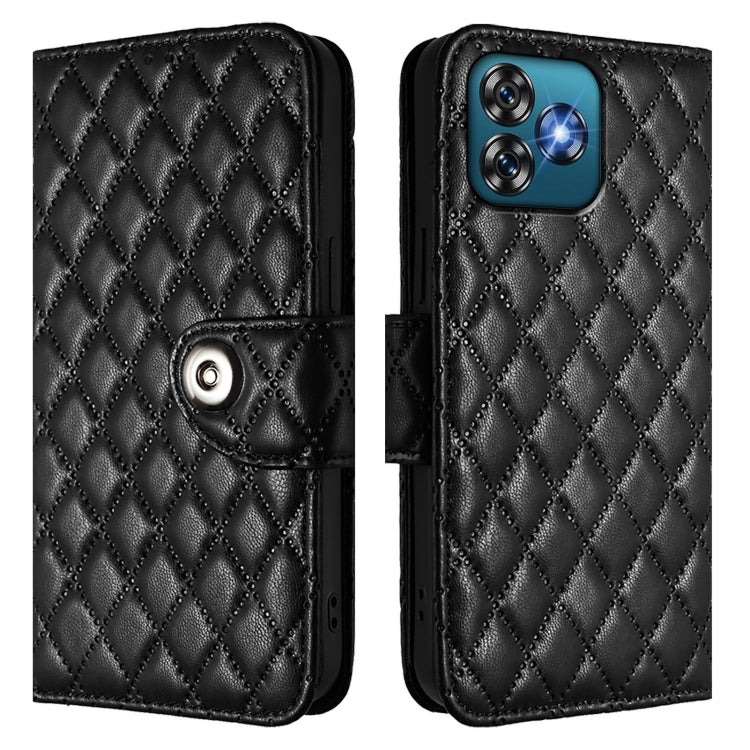 For Oukitel C53 Rhombic Texture Flip Leather Phone Case with Lanyard