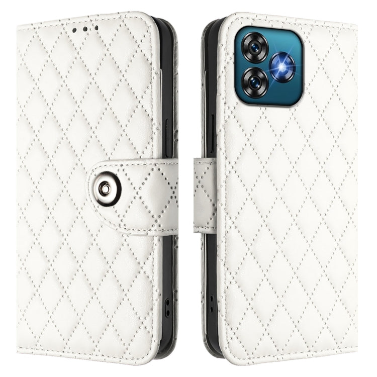 For Oukitel C53 Rhombic Texture Flip Leather Phone Case with Lanyard