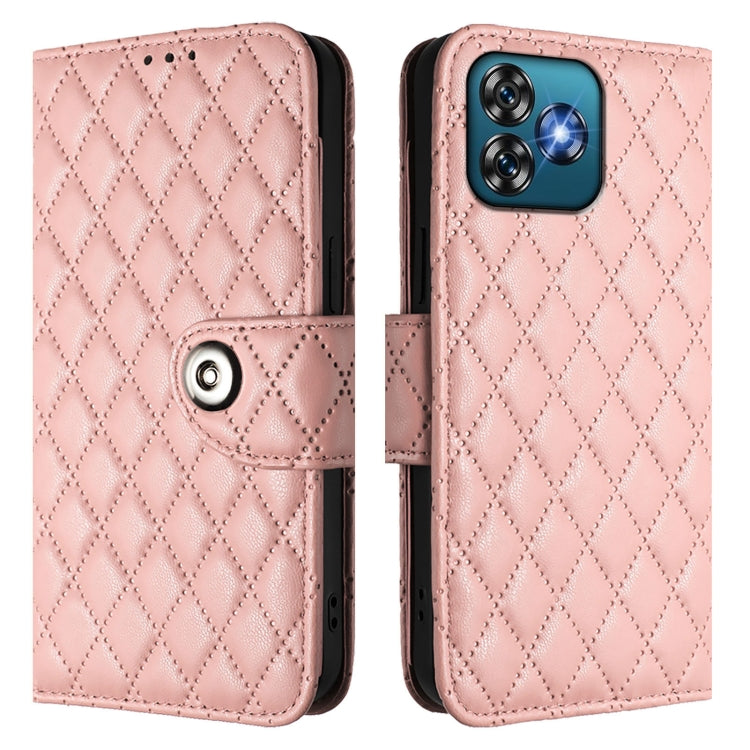 For Oukitel C53 Rhombic Texture Flip Leather Phone Case with Lanyard