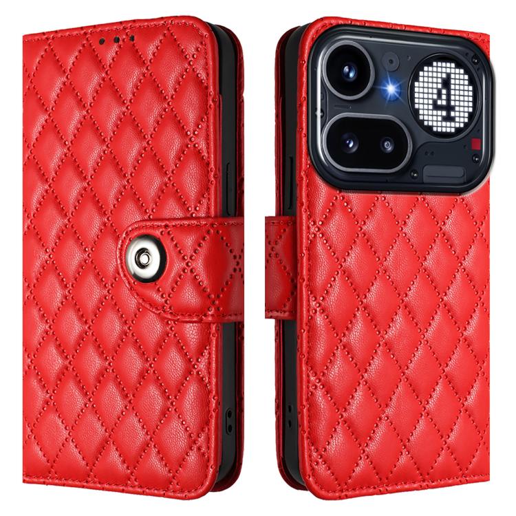 For Nothing Phone 4a Pro Rhombic Texture Flip Leather Phone Case with Lanyard