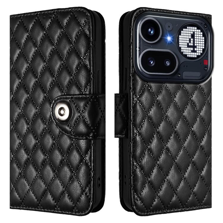 For Nothing Phone 4a Pro Rhombic Texture Flip Leather Phone Case with Lanyard