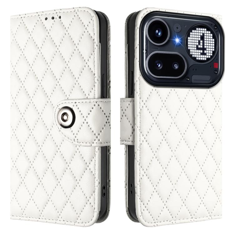 For Nothing Phone 4a Pro Rhombic Texture Flip Leather Phone Case with Lanyard