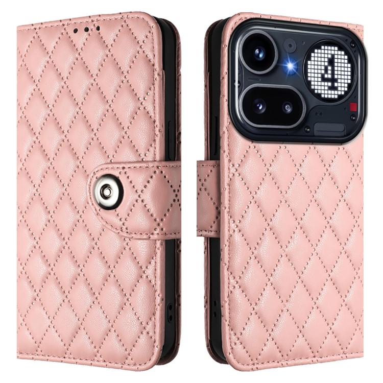 For Nothing Phone 4a Pro Rhombic Texture Flip Leather Phone Case with Lanyard