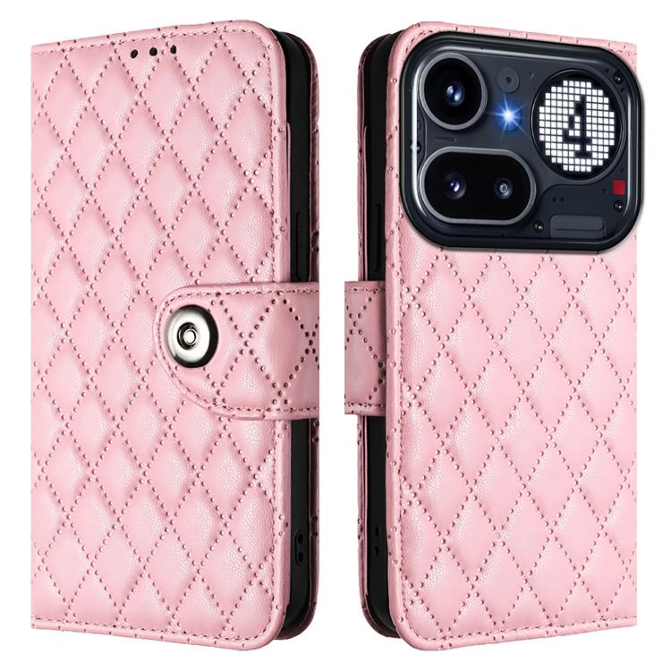 For Nothing Phone 4a Pro Rhombic Texture Flip Leather Phone Case with Lanyard