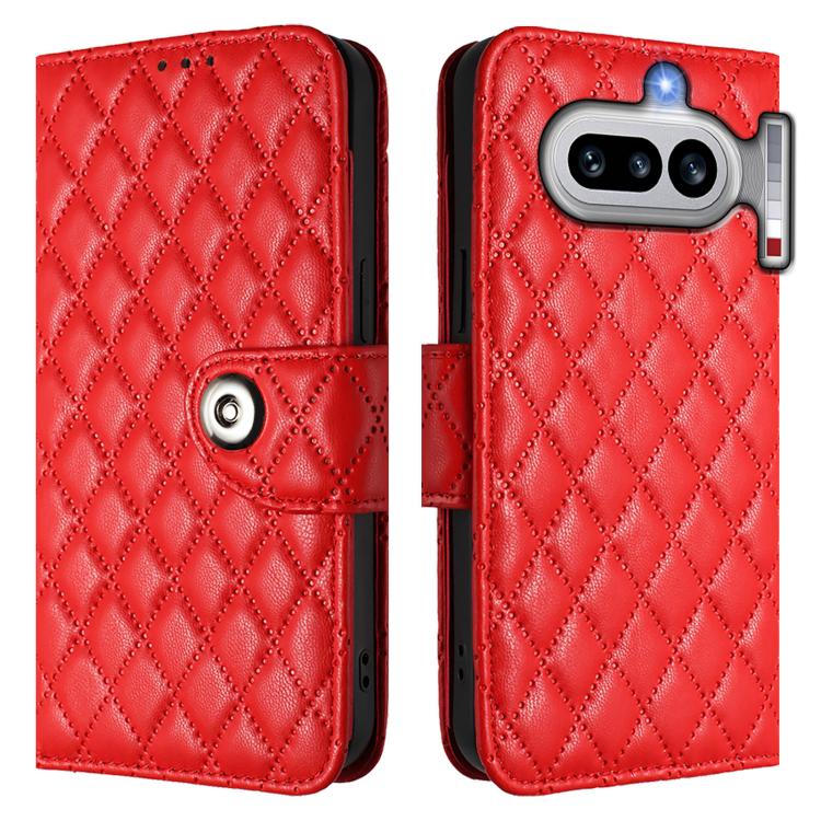 For Nothing Phone 4a Rhombic Texture Flip Leather Phone Case with Lanyard