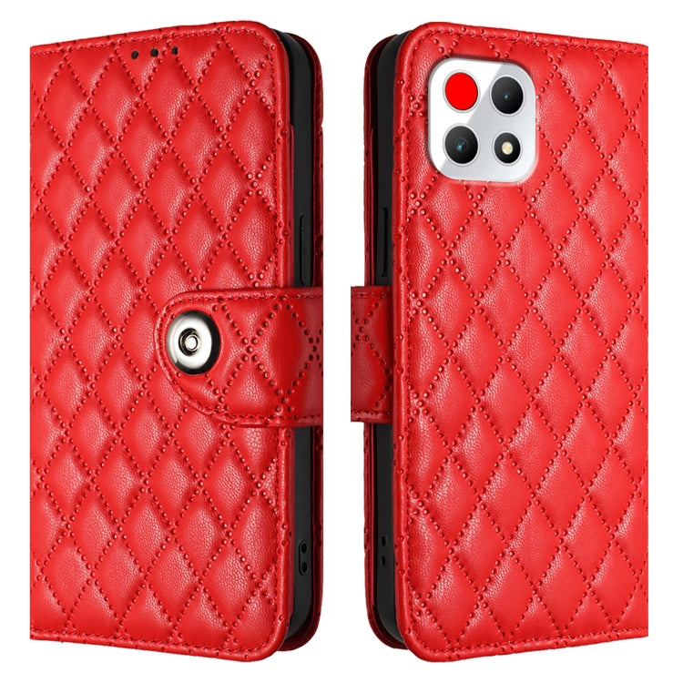 For T-Mobile REVVL 7 5G Rhombic Texture Flip Leather Phone Case with Lanyard